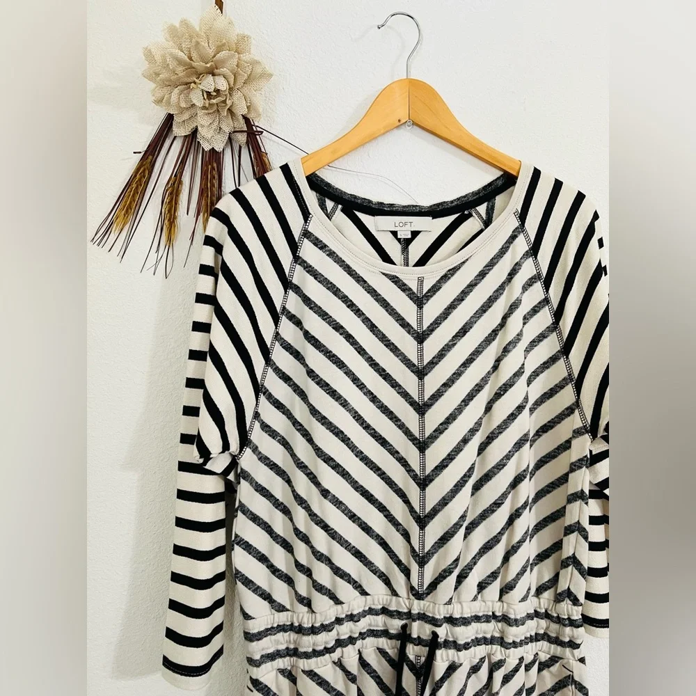 Loft White Black Striped Tie Waist Cotton Dress Size Small - Picture 7 of 7